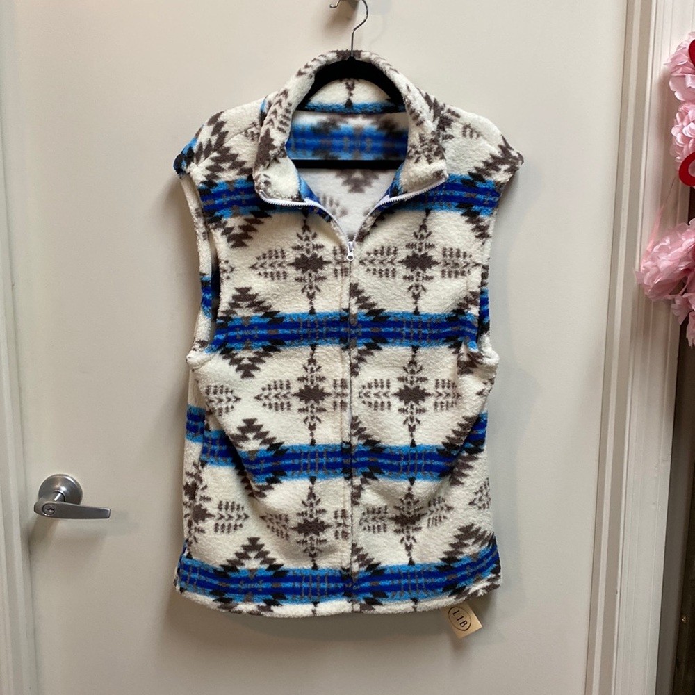 Aztec fleece front zip vest.